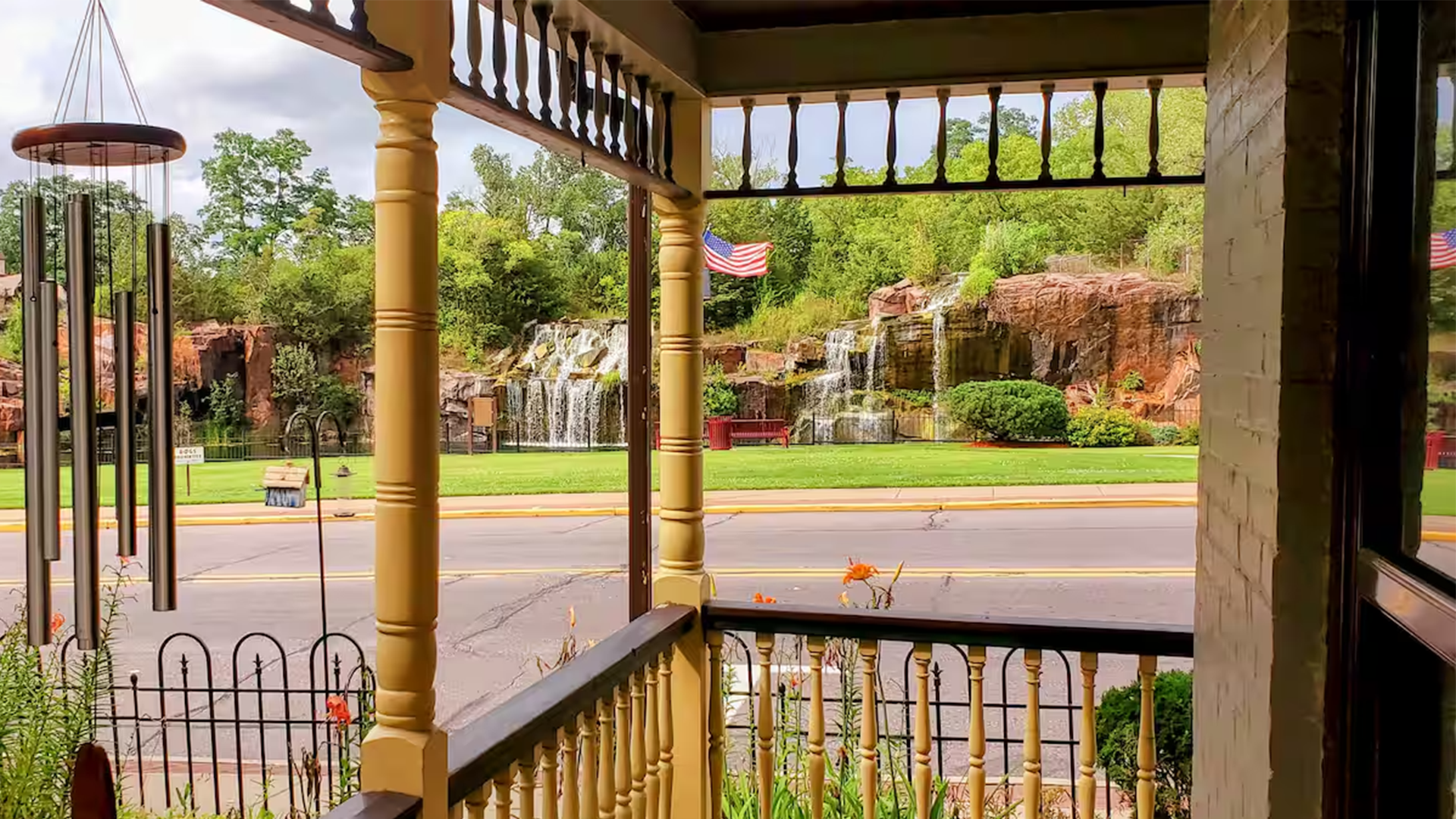 Beautiful granite quarry waterfalls view